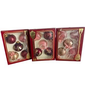 Victoria Collection Glass‎ Christmas Ornaments Pink Gold Red Lot of 15 Retro